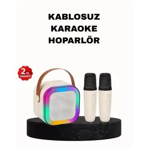 AsilTech Karaoke Hoparlör Taşınabilir Çift Mikrofonlu ve LED Işıklı Bluetooth 5.0