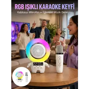 AsilTech Karaoke Özellikli Astronot Bluetooth Hoparlör Kablosuz Mikrofonlu