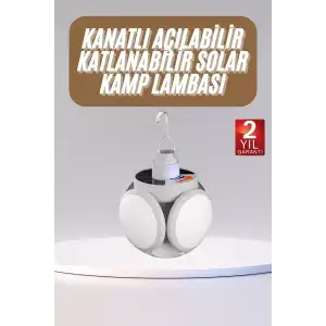 AsilTech Katlanabilir Askılı Kamp Lambası 5 Kanatlı Pratik Güneş Enerjili