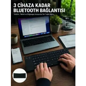 AsilTech Katlanır Bluetooth Klavye Telefon Tablet Laptop Uyumlu Kablosuz Klavye