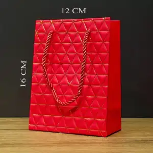 AsilTech Kırmızı Geometrik Desenli Mini Boy Karton Hediye Çantası