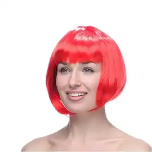 AsilTech Kırmızı Kısa Küt Peruk Saç