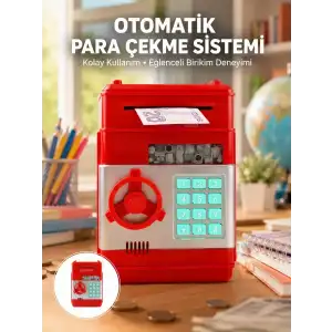 AsilTech Kırmızı Şifreli ATM Kasa Para Yutan Kumbara