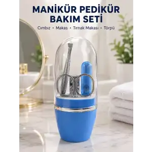 AsilTech Kompakt Manikür Bakım Seti Mavi Taşınabilir Kişisel Bakım Çantası