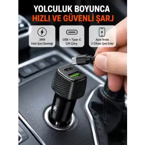 AsilTech Kompakt Tasarımlı Type-C + USB Girişli Araç Şarj Başlığı