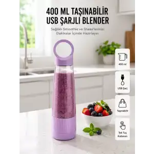 AsilTech Kompakt Tasarımlı USB Şarjlı Smoothie Blender