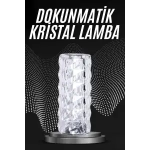 AsilTech Kristal Lamba Masa Lambası Şarjlı Masa Lambası Dokunmatik Sensör Usb Şarjlı