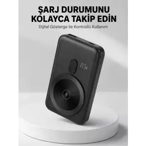 AsilTech LCD Ekranlı Kablosuz Powerbank Type C ve USB Çıkışlı Yeni Nesil