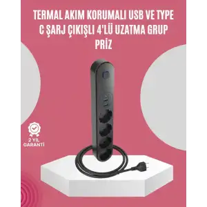 AsilTech Led Anahtarlı Akım Korumalı Çoklu Priz 4 Priz 3 USB Girişli
