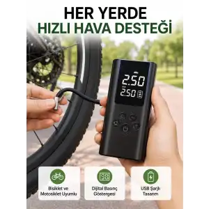 AsilTech LED Işıklı Dijital Hava Pompası Araba Bisiklet Uyumlu
