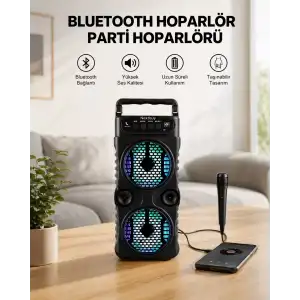 AsilTech LED Işıklı Kablosuz Bluetooth Hoparlör Yüksek Ses Güçlü Bas Performansı Taşınabilir Şarjlı