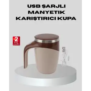 AsilTech Manyetik Karıştırıcı Kupa USB Şarjlı Otomatik Karıştırma Çift Katmanlı