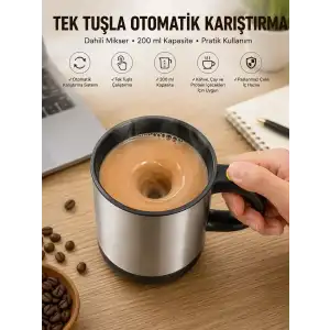 AsilTech Mikser Kupa Yazılı Mug Bardak Karıştırma Özelliği
