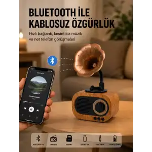 AsilTech Mini Nostaljik Bluetooth Hoparlör FM Radyo 8 Saat Batarya Yeni Nesil