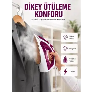 AsilTech Modern Tasarım 2200W Dayanıklı Buharlı Seramik Kaplama Ütü Yeni Nesil