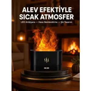 AsilTech Modern Tasarımlı Alev Efektli LED Aromaterapi Hava Nemlendirici Yeni Nesil