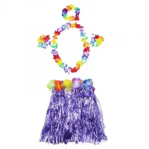 AsilTech Mor Hawaii Seti - Kolye, Etek, Taç ve Bileklik