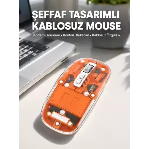 AsilTech Mouse Fare Kablosuz Mouse Fare Şarjlı Bluetooth Sessiz 5 Tuşlu Şeffaf