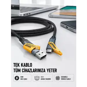AsilTech Örgülü Tasarım 4’ü 1 Arada USB-C Lightning Hızlı Şarj Kablosu