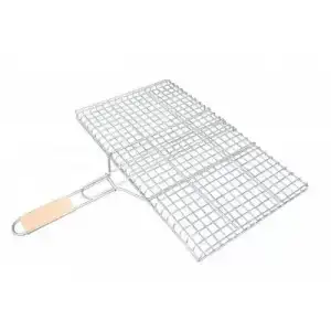 AsilTech Orta Boy Mangal Izgarası - 40x30 cm - Ahşap Saplı