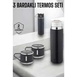 AsilTech Paslanmaz Çelik 3’lü Termos Seti Vakumlu ve 8 Saat Isı Koruma