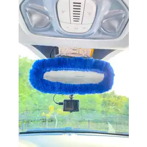 AsilTech Peluş Dikiz Ayna Kılıfı Süs Mavi