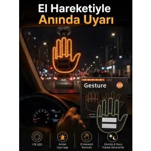 AsilTech Pilli Led Işık Araç Camı İçin Uzaktan Kumandalı El Simgesi
