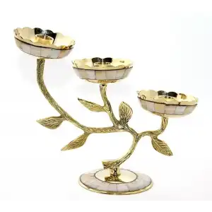 AsilTech Pirinç Sedefli 3lü Şamdan Model 4