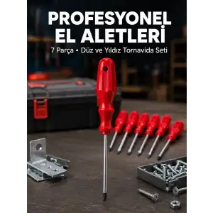 AsilTech Profesyonel 7 Parça Tornavida Seti Ergonomik Saplı El Aleti