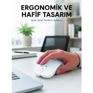 AsilTech Profesyonel Kablosuz Bluetooth Mouse Çift Modlu Şarjlı Ergonomik Fare