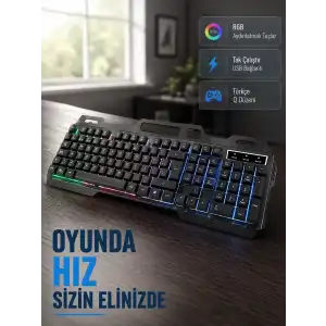 AsilTech Profesyonel Oyuncu Klavye Mouse Seti – RGB Işıklı, Türkçe Q, DPI Ayarlı, Dayanıklı Gövde