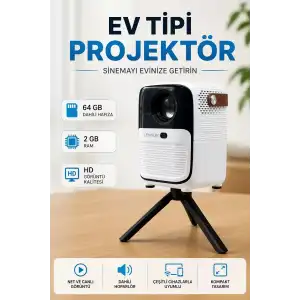 AsilTech Projector Ev Tipi 64 Gb 2 Gb Rem Hafıza Hd Görüntü Kumandalı