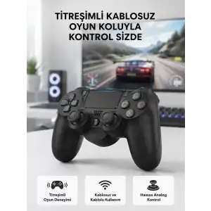 AsilTech PS4 Kablosuz Oyun Kolu V2 – Bluetooth Bağlantılı, Titreşimli, PC ve Mobil Uyumlu