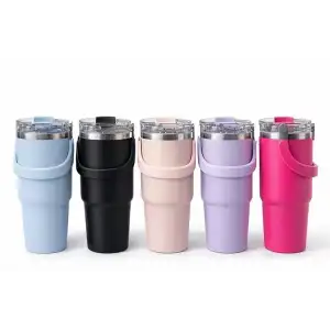 AsilTech Renkli 900 ml Taşıma Kulplu Paslanmaz Çelik Termos Mug Bardak