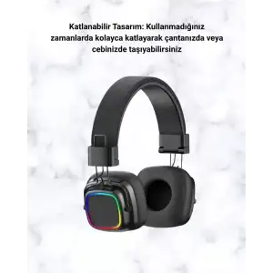 AsilTech Renkli Işık Efektli Bluetooth 5.3 Müzik Kulaklığı