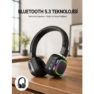 AsilTech Renkli Işık Efektli Bluetooth 5.3 Müzik Kulaklığı Yeni Nesil