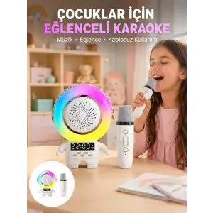 AsilTech Renkli Işıklı Astronot Mini Bluetooth Speaker ve Karaoke Mikrofon