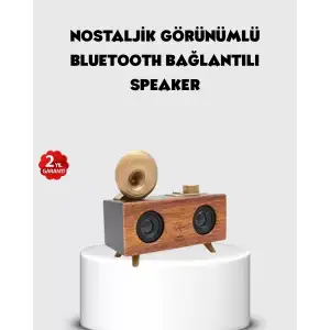 AsilTech Retro Gramofon Tasarımlı Bluetooth Hoparlör – 3D Stereo Ses, 1800 mAh Batarya