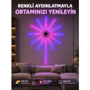 AsilTech RGB Fireworks LED Dekoratif Duvar Lambası İç Mekân Telefon Kontrollü Ortam Aydınlatması