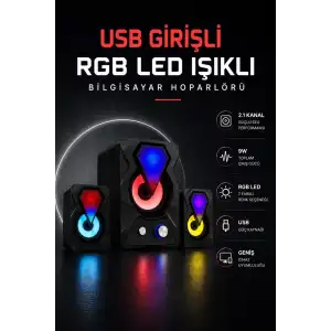 AsilTech RGB LED AYDINLATMALI USB BİLGİSAYAR OYUN HOPARLÖRÜ