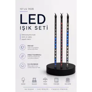AsilTech RGB LED Dış Ve İç Mekan Süsleme Işığı 10 Çubuklu Şerit