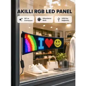AsilTech RGB LED Panel – USB Güç Girişli, GIF ve Yazı Gösterimli Akıllı Ekran