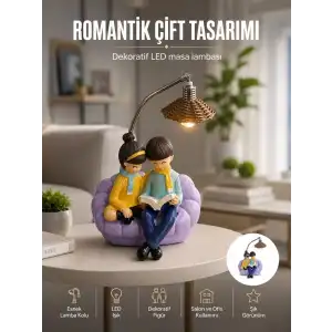 AsilTech Romantik Çift Figürlü Okuyan Çift Masa Lambası Dekoratif LED Aydınlatma