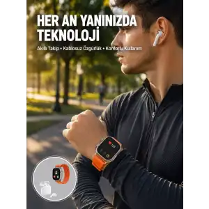 AsilTech S8 Ultra Akıllı Saat ve Bluetooth Kablosuz Kulaklık 2’li Set Yeni Nesil