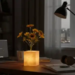 AsilTech Sarı Saksılı LED Yapay Çiçek