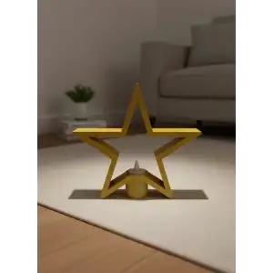 AsilTech Sarı Yıldız Mumluk Modern Salon ve Raf Dekoru