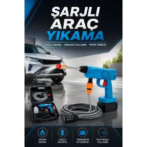 AsilTech Şarjlı Oto Yıkama, Bahçe Sulama Tabancası Makinesi Yüksek Basınçlı