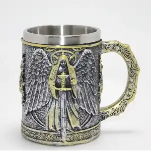 AsilTech Savaşçı Melek Kanatlı 3D Kabartmalı Paslanmaz Çelik Kupa