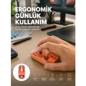 AsilTech Şeffaf Kablosuz Mouse Bluetooth Bağlantılı Sessiz Tıklama Yeni Nesil