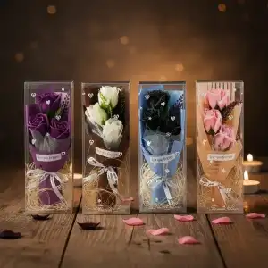 AsilTech Şeffaf Kutulu Üç Gül Buketi